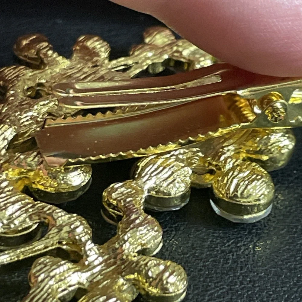 Rhinestone Floral Clip Gold Tone for Hair Dress‎ Scarf Flower Faux Pearl
